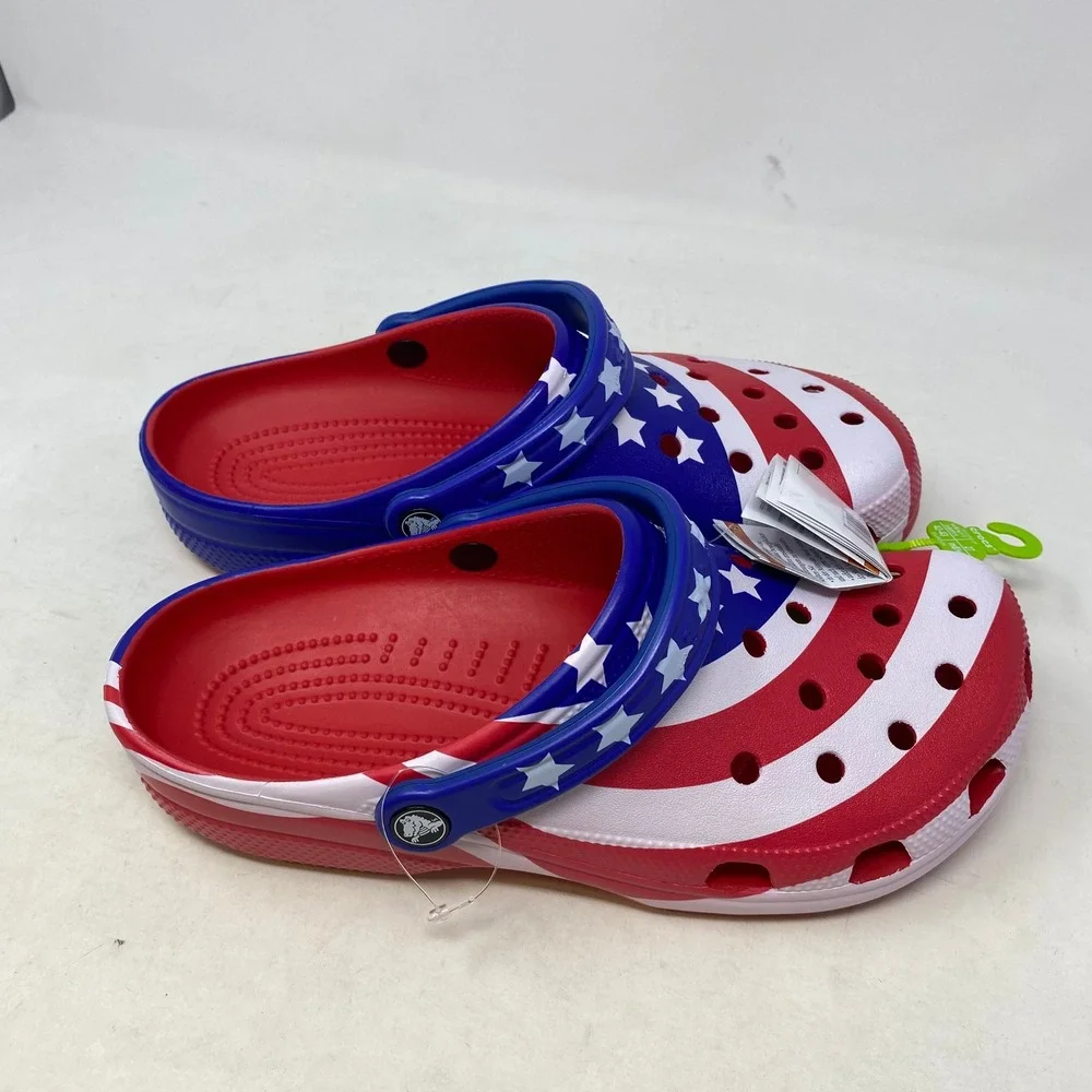 Crocs Classic American Flag Clog Mens 9 Womens 11 Stars Stripes Red White Blue